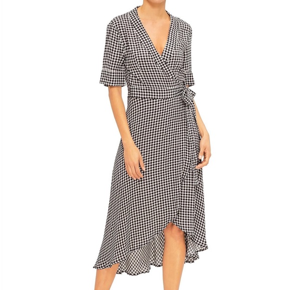 GANNI Black Check Gingham Print Wrap Dress Size 38/ 6